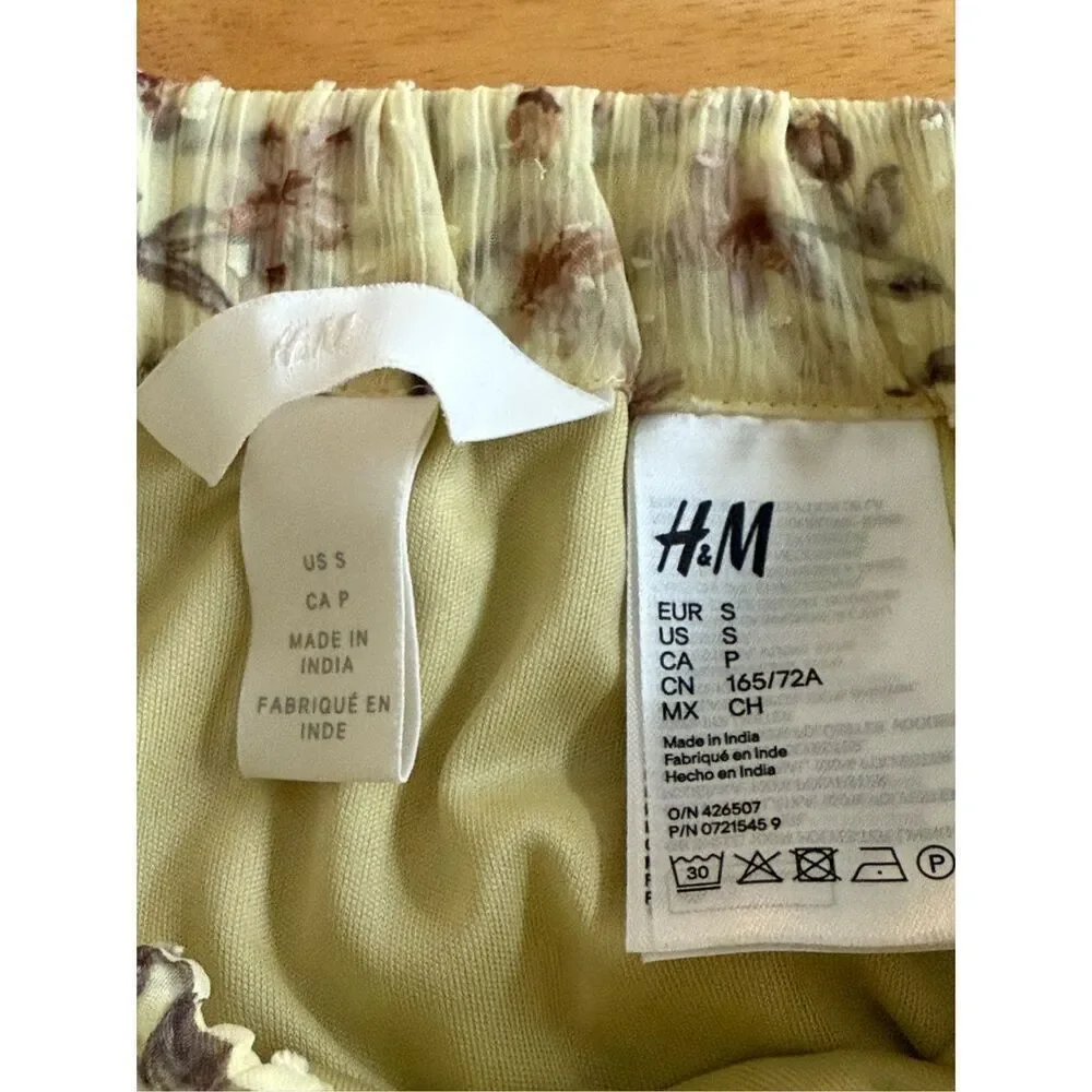 H&M Floral Tiered Midi Skirt Cream Boho Cottagecore Womens S